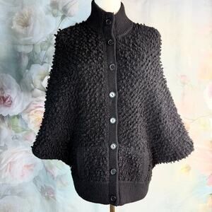 Vintage Cedric’s Black Batwing Button Up Knit Turtle Neck Sweater